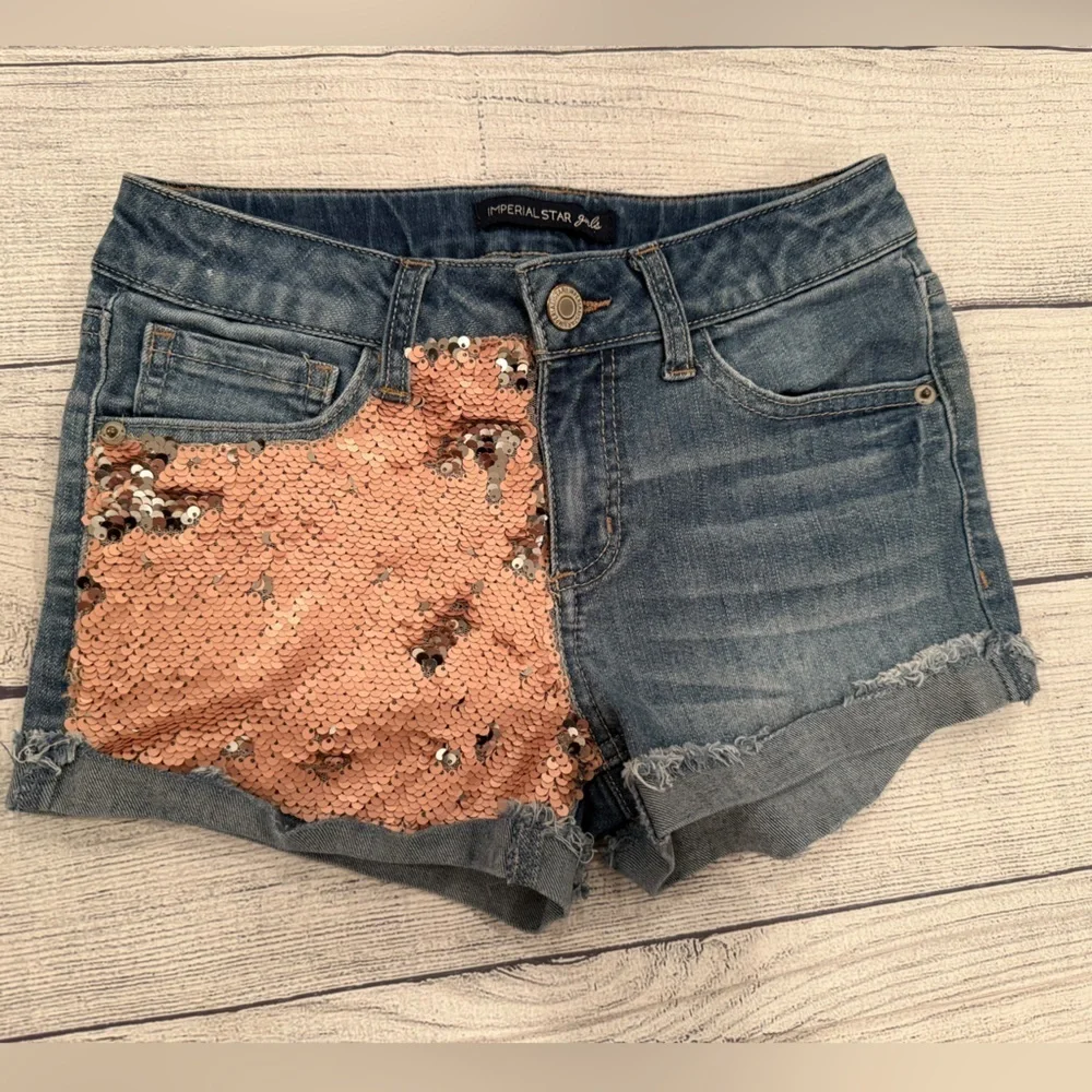 IMPERIAL STAR Girls Sequin Denim Shorts /size 10